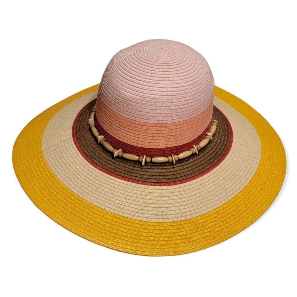 CGONZALES Women's floppy sun Beach Straw Hat Wide Brim Wooden Beads Ribbon Hat